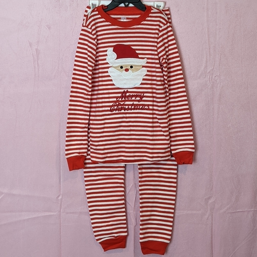 Red and White Striped Santa Tee and Matching Pants Pajama Set size 8